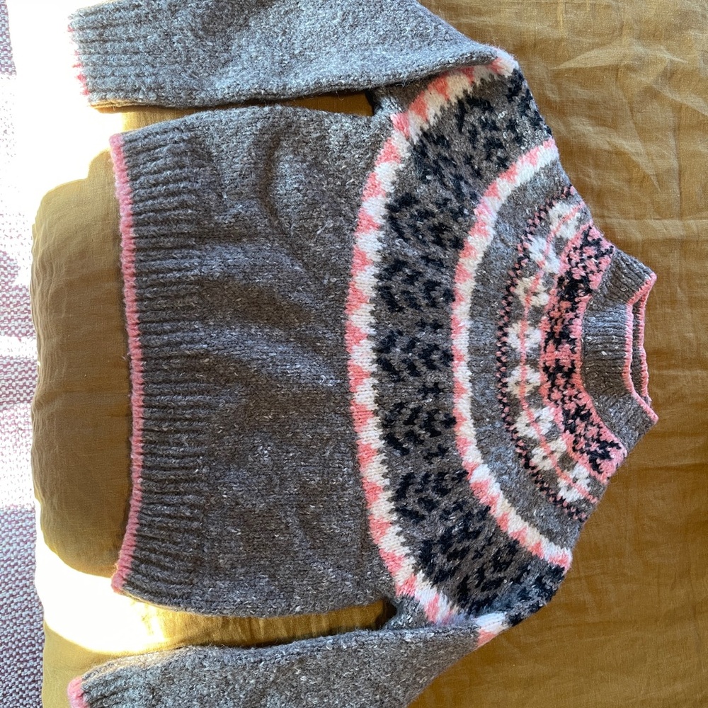 Gray and Pink Patterned Women's Sweater